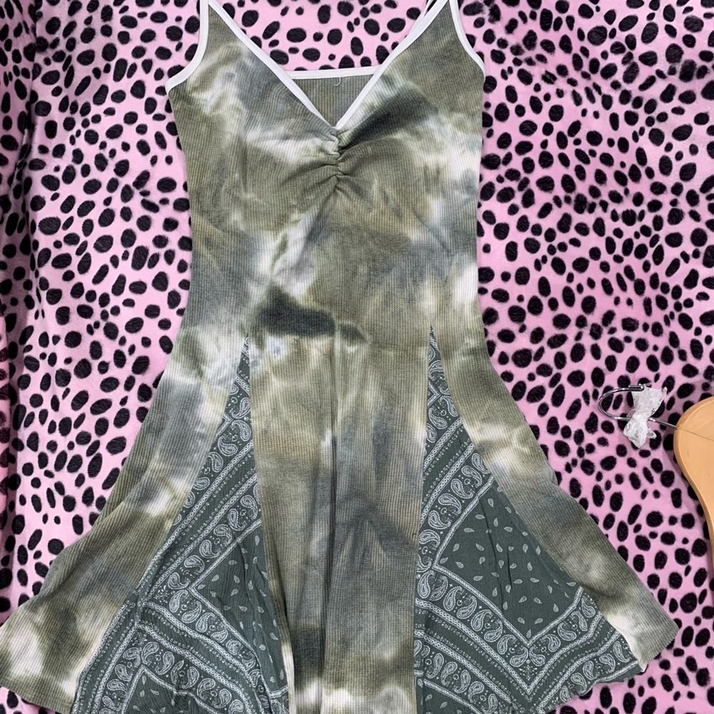 Green Tie-Dye Dress with Paisley Accents